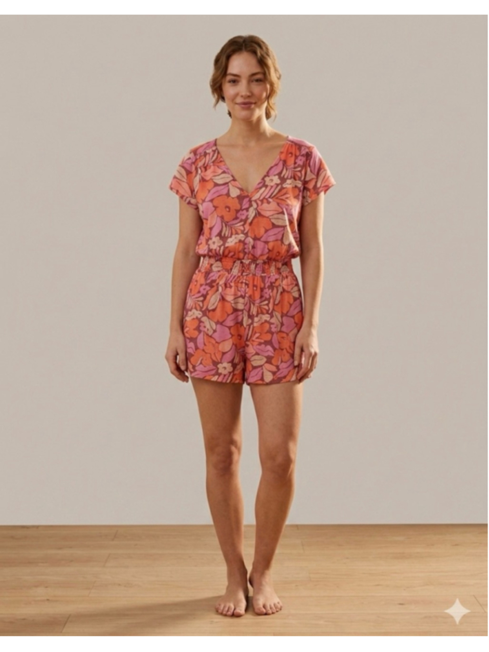 GAP Pink Orange Floral V-Neck Romper M